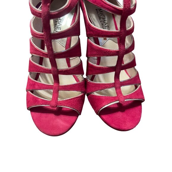 Michael Kors women's sz 6 fuschia high heel, open toe, bootie shoes, cutouts - Picture 3 of 12